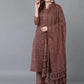 Women Maroon Cotton Blend Kurta Pant Dupatta Set