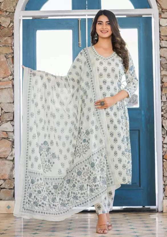 Women Pure Cotton Kurta Pant Dupatta Set