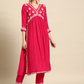 Ethnic Motifs Embroidered High Slit Thread Work Kurta With Trousers