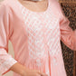 Peach-Coloured Floral Embroidered Thread Work Straight Kurta With Palazzos