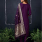 Women Purple Cotton Blend Kurta Pant Dupatta Set