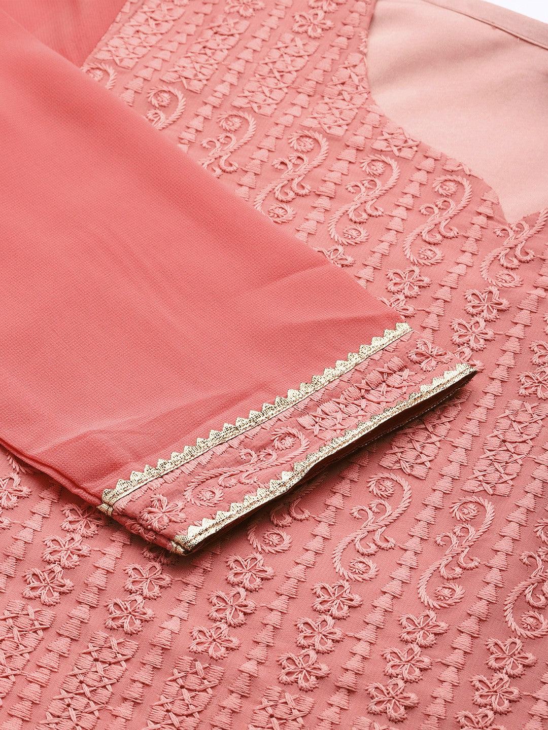 Women Pink Ethnic Motifs Embroidered Sequinned Kurta with Palazzos & Dupatta