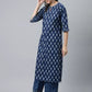 Women Blue Cotton Blend Kurta Palazzo Set