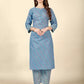 Women Blue Cotton Blend Kurta and Pant Set