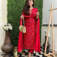 Women Red Cotton Rayon Kurta Pant Dupatta Set