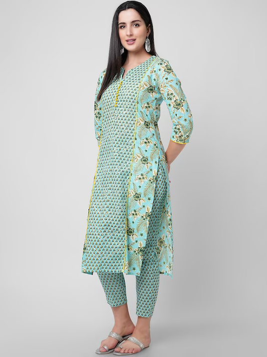 Floral Printed Regular Gotta Patti Pure Cotton Kurta with Trousers