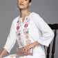 Women White Viscose Rayon Kurta Pant Set