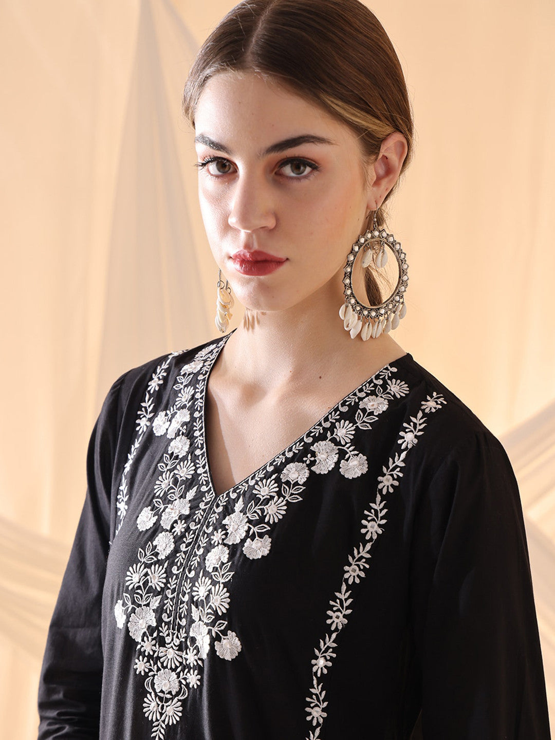Floral Embroidered Thread Work Pure Cotton A-Line Kurta With Salwar & Dupatta