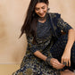 Navy Blue Floral Printed Pure Cotton Straight Kurta & Trousers With Dupatta