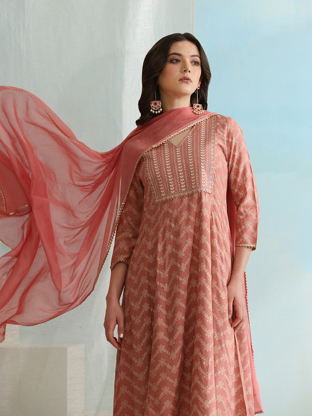 Floral Embroidered Regular Sequinned Kurta with Palazzos & Dupatta