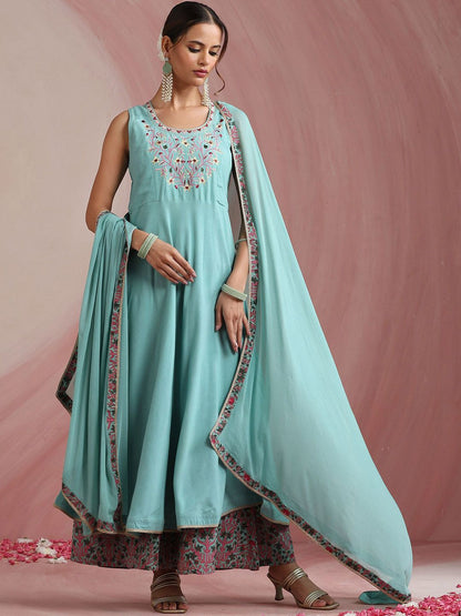 Women Floral Embroidered A-Line Kurta with Palazzos & Dupatta