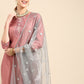 Women Pink & Blue Ethnic Motifs Embroidered Kurta with Trousers & With Dupatta