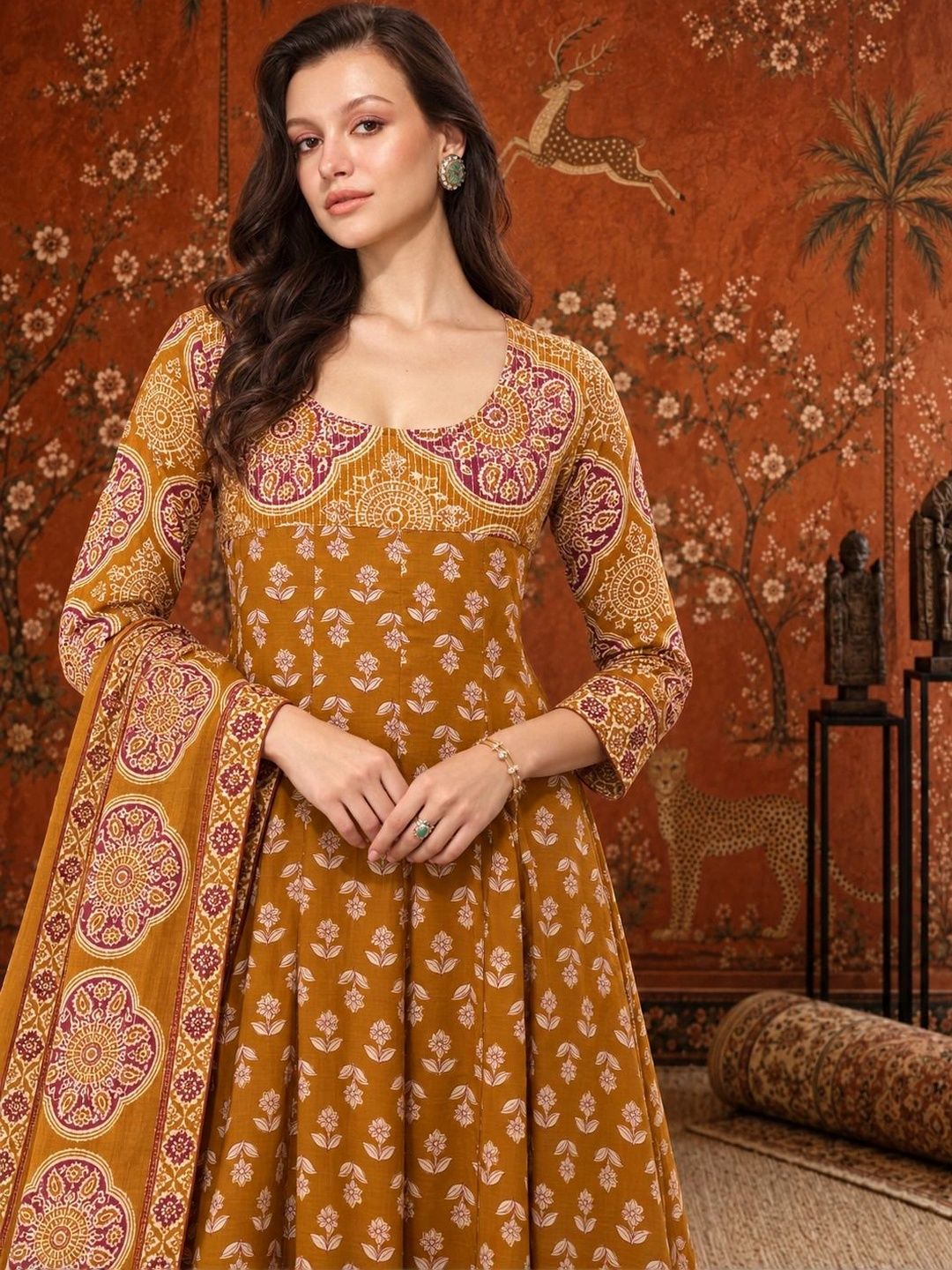 Women Ethnic Motifs Printed Regular Pure Cotton Kurta with Trousers & With Dupatta