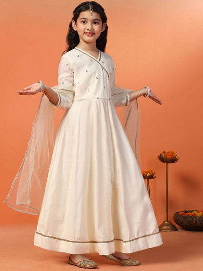 Girls Embroidered Maxi Length Ethnic Dresses with Dupatta
