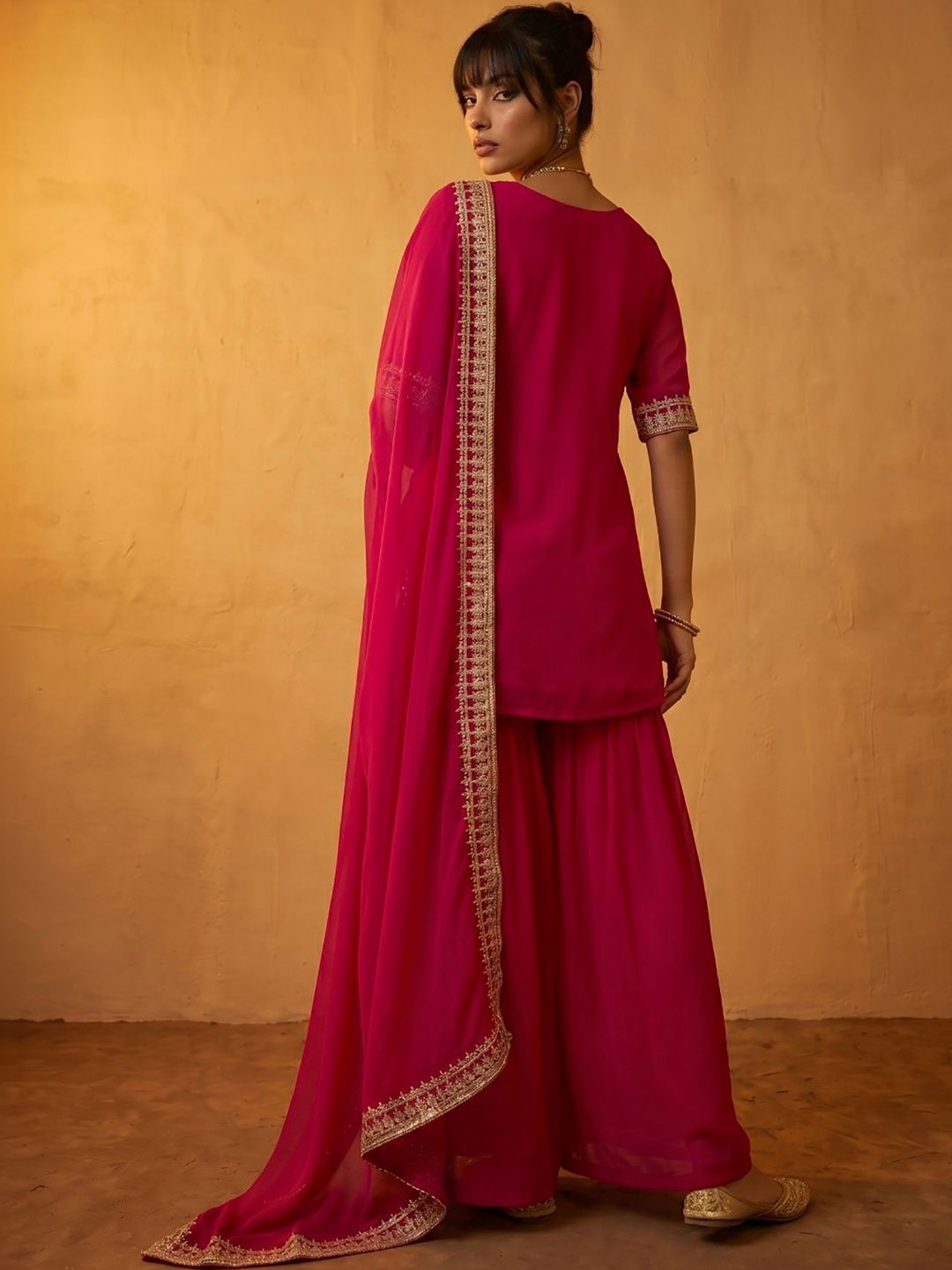Women Ethnic Motifs Embroidered Regular Kurta with Sharara & With Dupatta