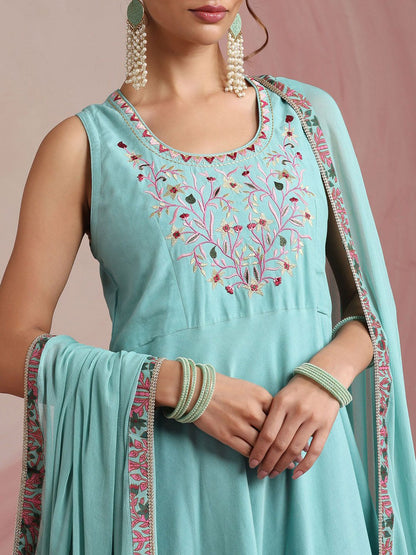 Women Floral Embroidered A-Line Kurta with Palazzos & Dupatta