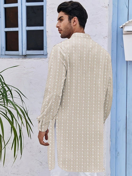Men Embroidered Regular Kurta with Trousers (Beige)