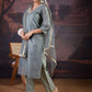 Floral Woven Design Straight Kurta With Trousers & Dupatta