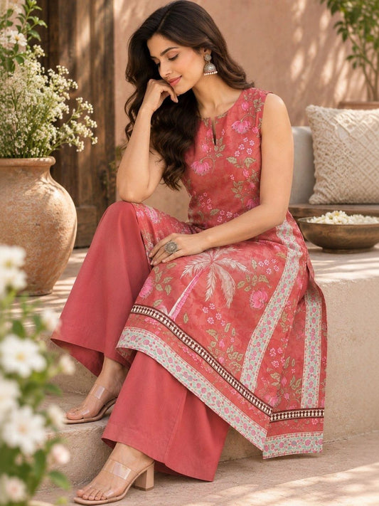 Women Floral Printed Regular Pure Cotton Kurta with Palazzos