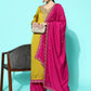 Yellow & Pink Floral Sequinned Embroidered Straight Kurta With Palazzo & Dupatta