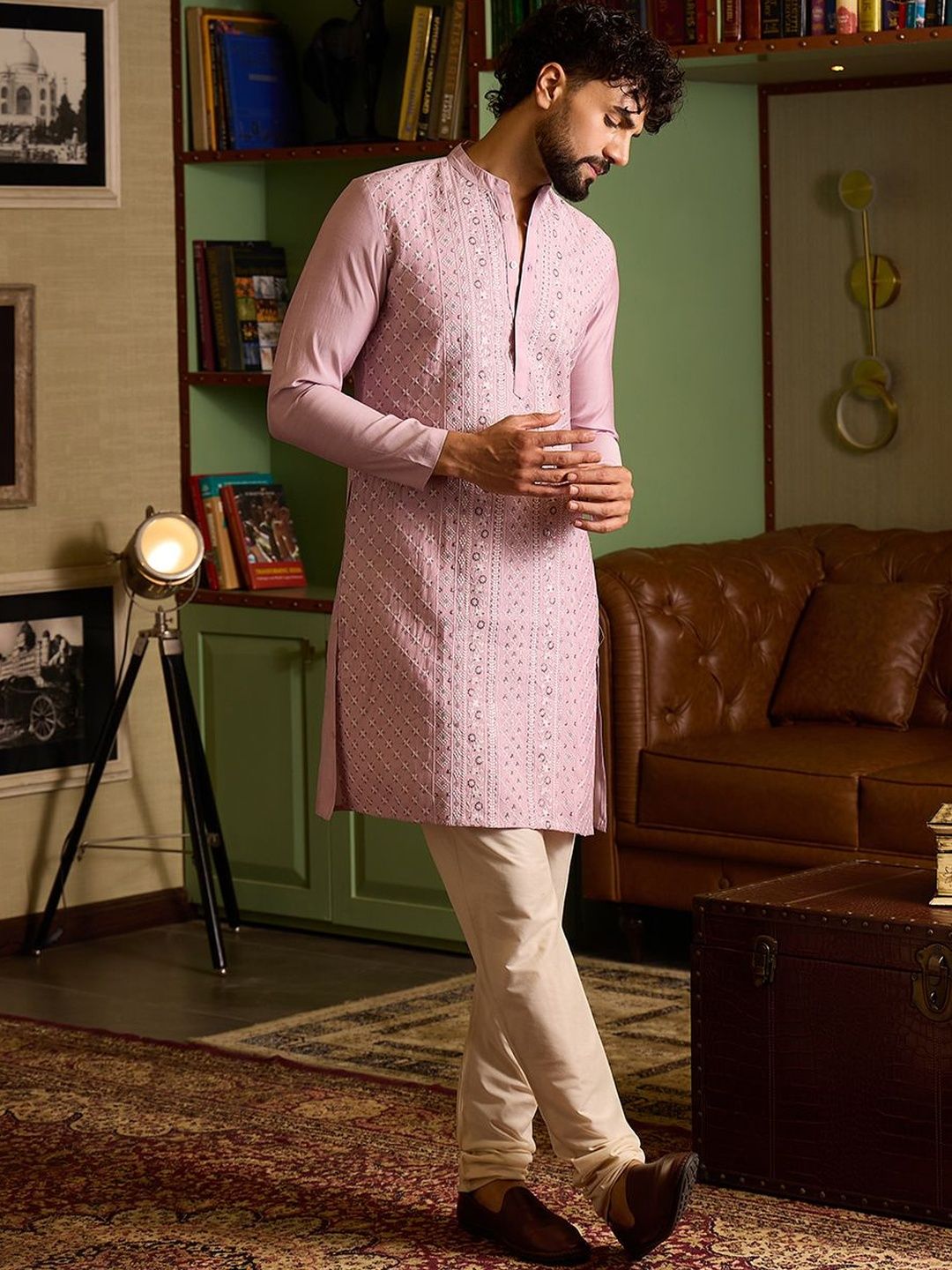 Embroidered Geometric Floral Ethnic Motifs Kurta Pyjama Set