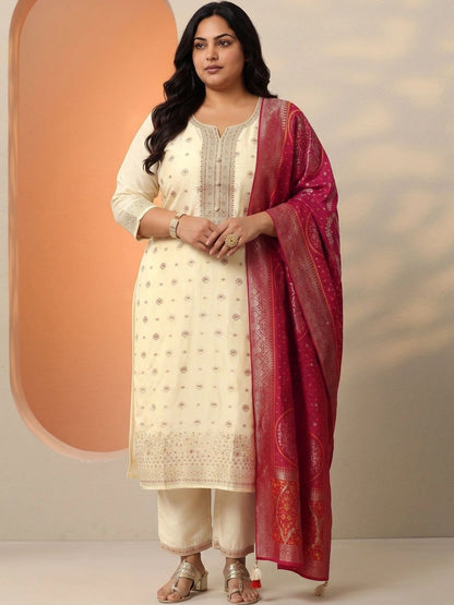 Women Ethnic Motifs Embroidered Regular Thread Work Kurta with Trousers & With Dupatta