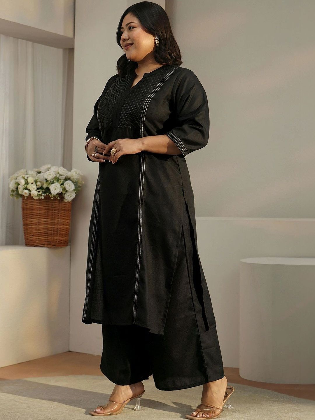 Women Ethnic Motifs Embroidered Regular Thread Work Kurta with Palazzos & With Dupatta