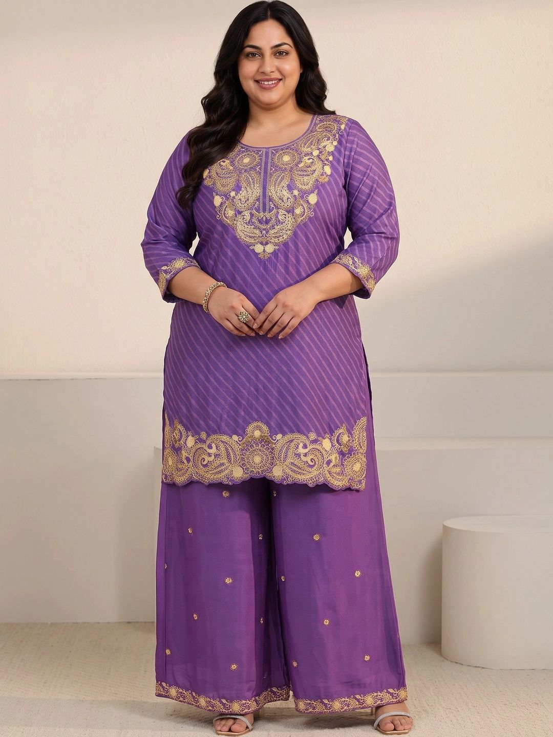 Women Ethnic Motifs Embroidered Regular Thread Work Kurta with Palazzos & With Dupatta