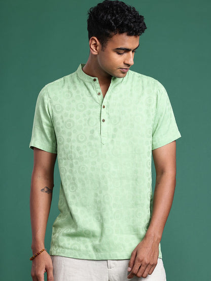 Pure Cotton Striped Textured Jacquard Kurta