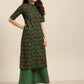 Women Green & Red Pure Cotton Printed Kurta with Palazzos