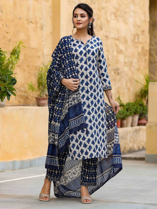 Ethnic Motifs Printed Straight Kurta with Trousers & Dupatta