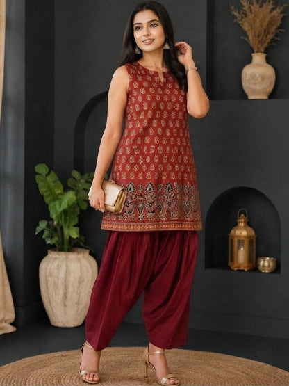 Women Ethnic Motifs Printed Regular Pure Cotton Kurta with Patiala
