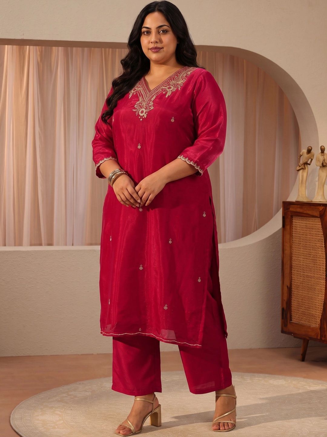 Women Ethnic Motifs Embroidered Regular Thread Work Kurta with Palazzos & With Dupatta