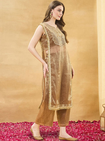 Women Silk Kurta And Spaghetti Blouse With Palazzo Set