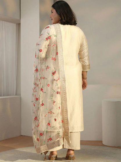 Women Regular Thread Work Kurta with Palazzos & With Dupatta