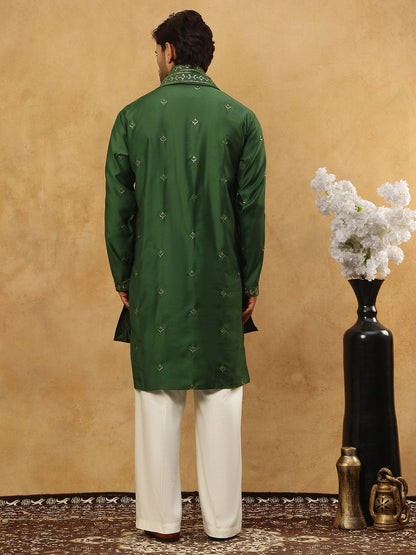 Floral Embroidered Regular Sequinned Kurta With Korean Pants & Dupatta