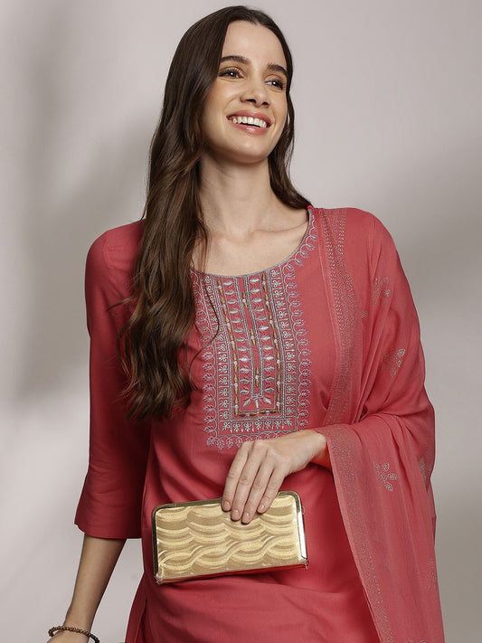 Women Ethnic Motifs Yoke Design Thread Work Kurta with Trousers & Dupatta