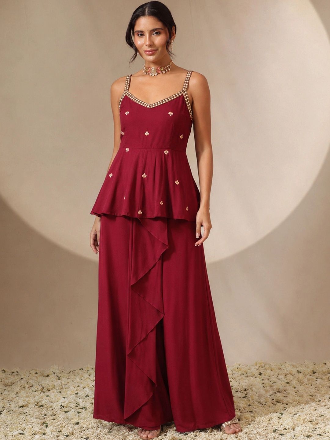 Women Embroidered Top with Palazzos