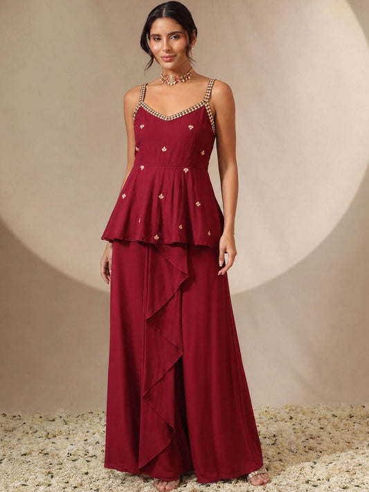 Women Embroidered Top with Palazzos