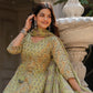 Green Floral Printed Panelled Pure Cotton Anarkali Kurta With Trousers & Dupatta