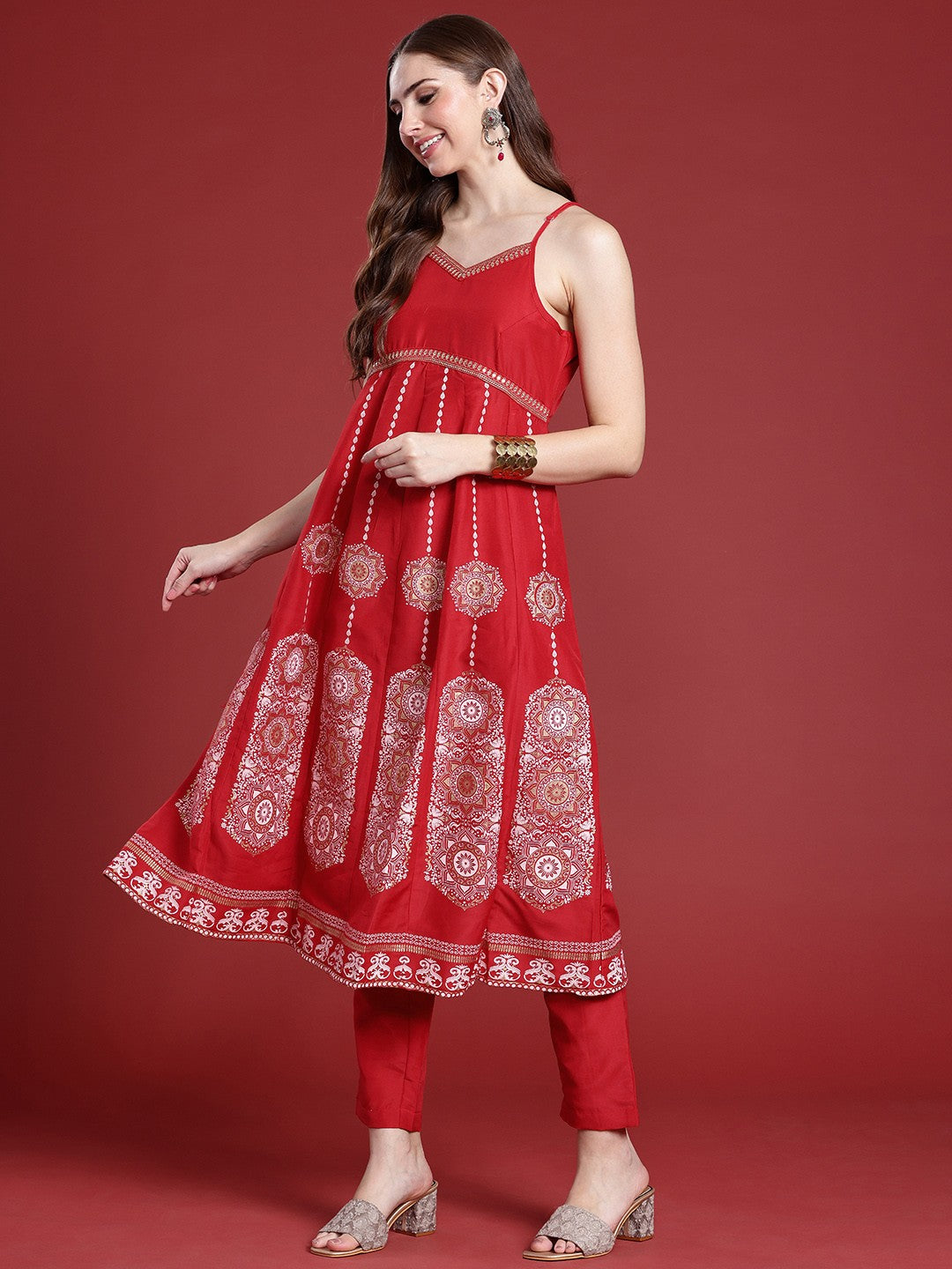 Women Ethnic Motifs Printed Zari Work Empire Kurta With Trousers & Dupatta