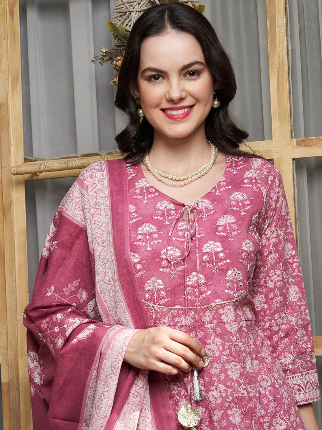 Ethnic Motifs Printed Pure Cotton Kurta with Trousers & With Dupatta