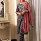 Teal Blue Floral Printed Gotta Patti Pure Cotton Kurta With Trousers & Dupatta