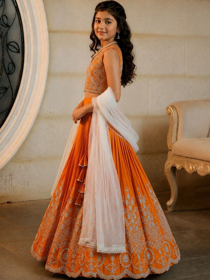 Girls Embroidered Thread Work Ready to Wear Lehenga & Blouse With Dupatta