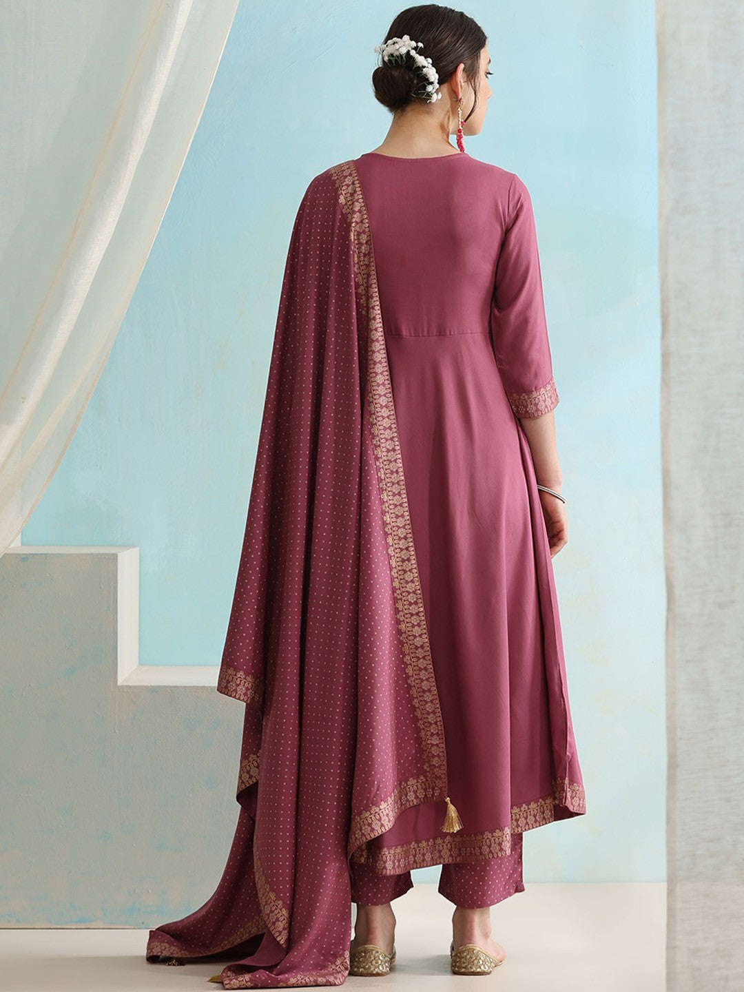 Embroidered Regular Sequinned Kurta with Palazzos & Dupatta