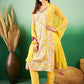 Floral Printed Pure Cotton V-Neck Kurta With Trousers & Dupatta