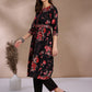 Black Floral Printed Sequinned Detailed Pure Cotton A-Line Kurta With Trouser