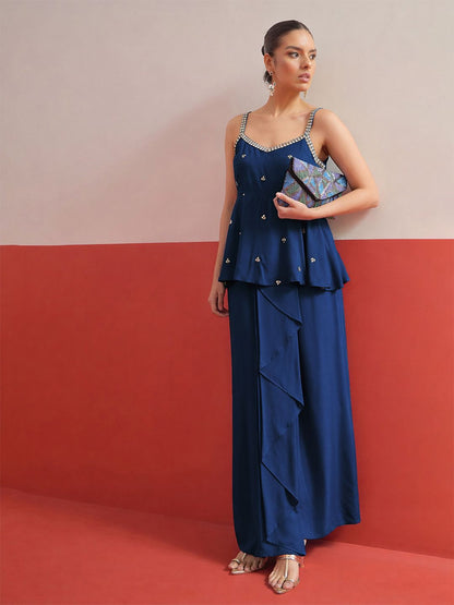 Women Shadow Work Embroidered Top with Skirt