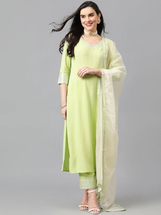 Women Ethnic Motifs Embroidered Regular Zardozi Kurta with Trousers & With Dupatta