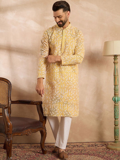 Printed Mandarin Collar Kurta & Trousers Kurta Sets